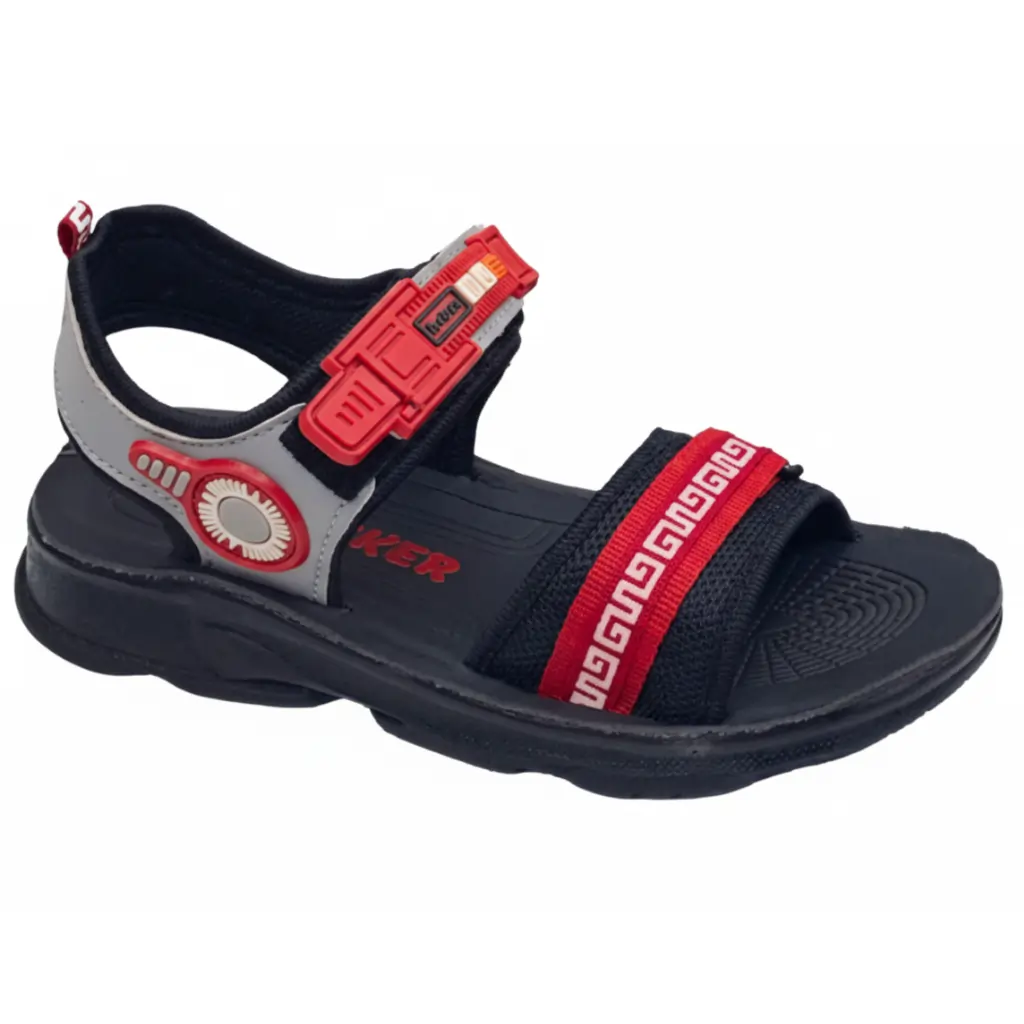 Kids’ Black & Red Sporty Sandals Adjustable Comfortable Daily Wear