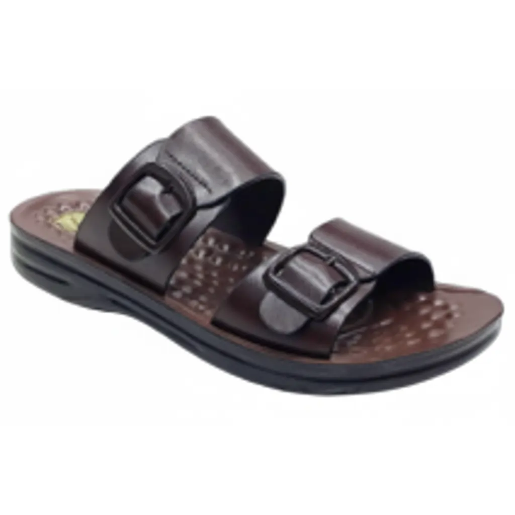Men’s Brown Double Buckle Slippers Comfortable Casual Wear