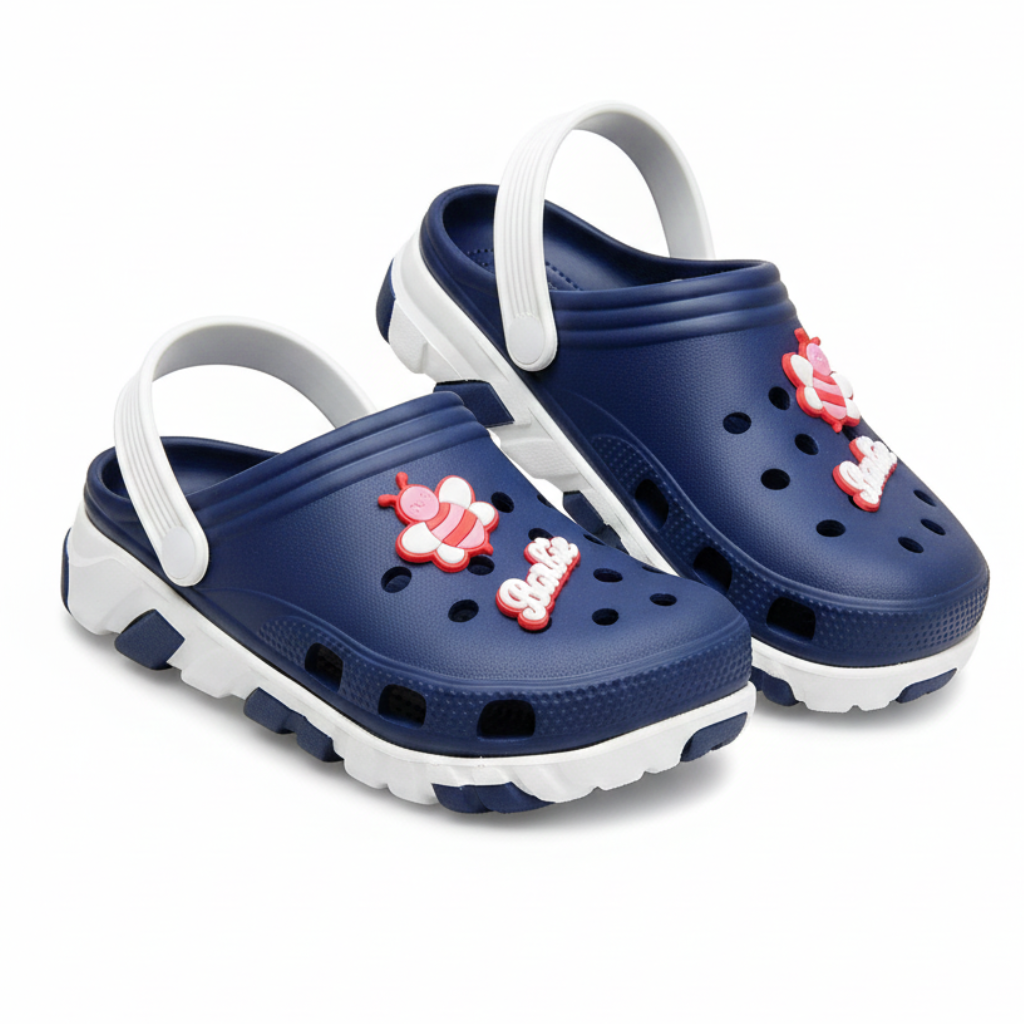 Navy Blue Kids Crocs with White Strap – Lightweight & Breathable