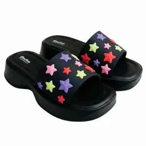 Women’s Black Slippers Soft Cushioned Star Design Slides