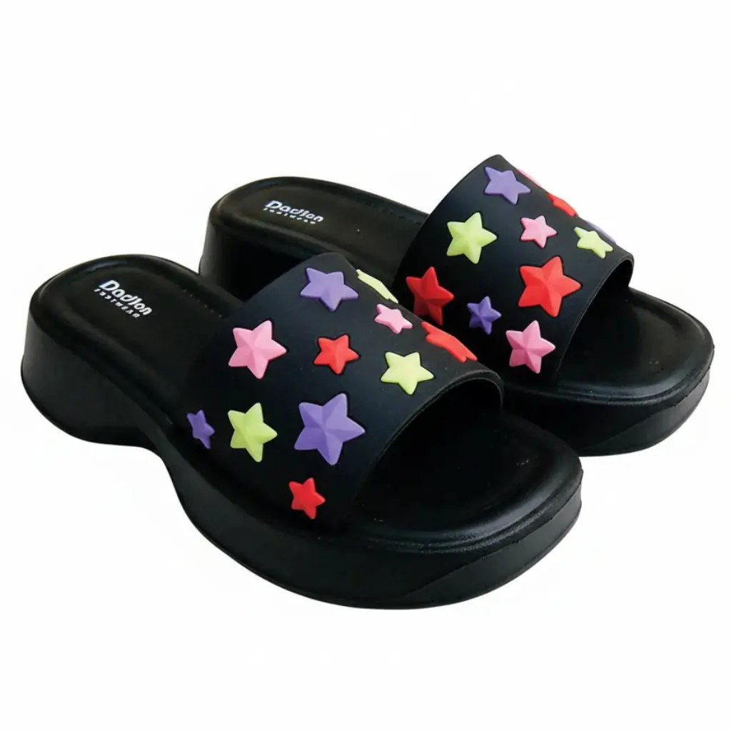 Women’s Black Slippers Soft Cushioned Star Design Slides